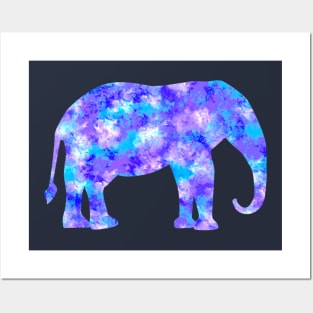 Elephant Silhouette in Blue Lavender & Aqua Posters and Art